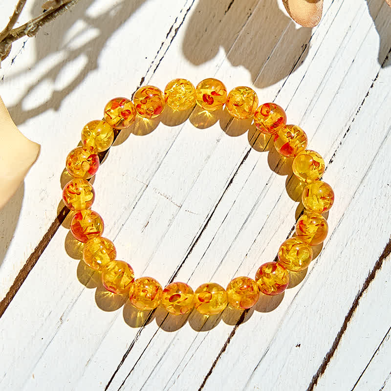 Olivenorma Natural Flower Amber Beaded Bracelet