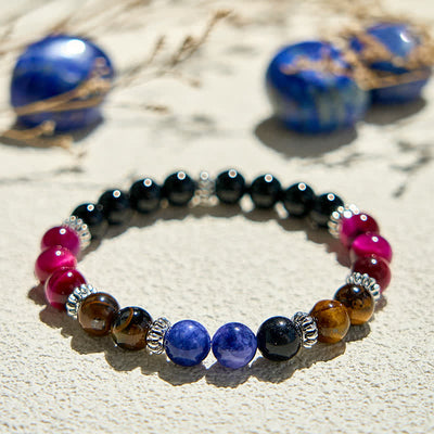 Olivenorma Obsidian Lapis Lazuli Tiger Eye Beaded Bracelet