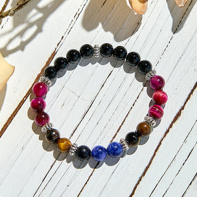 Olivenorma Obsidian Lapis Lazuli Tiger Eye Beaded Bracelet