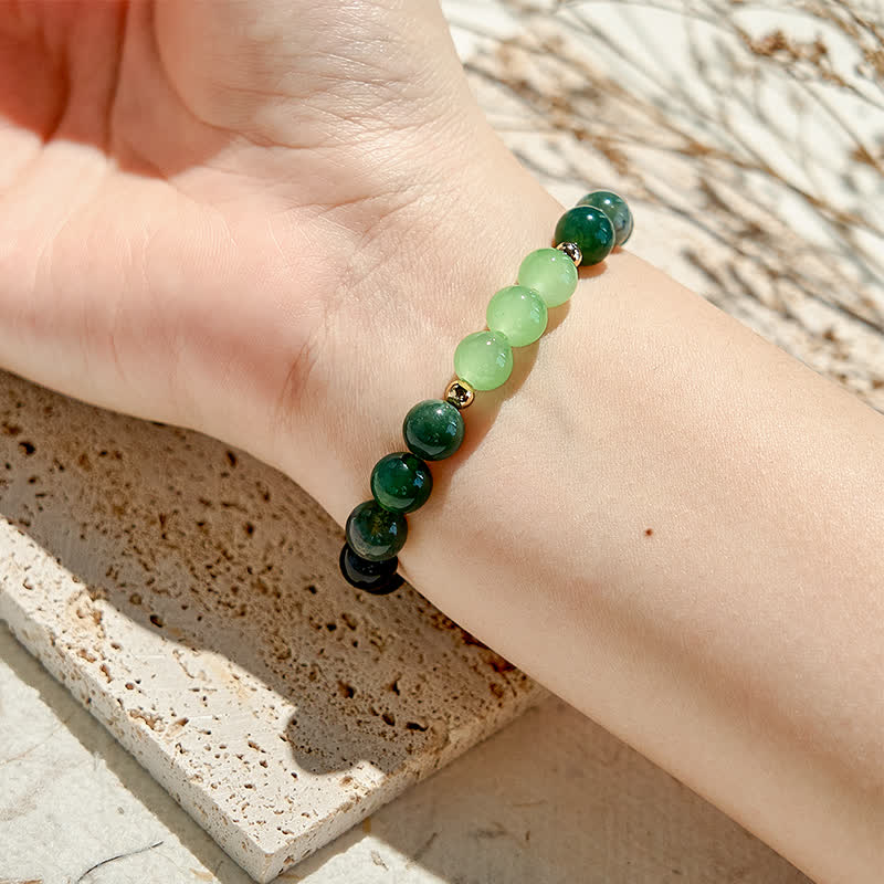 Olivenorma Natural Obsidian Moss Agate Beaded Bracelet