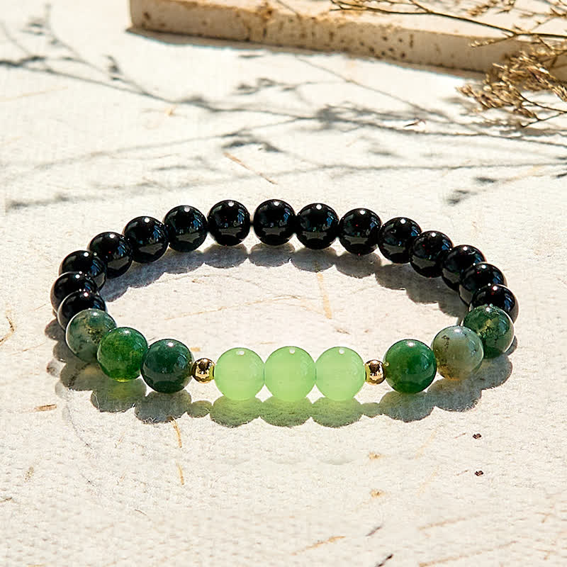 Olivenorma Natural Obsidian Moss Agate Beaded Bracelet