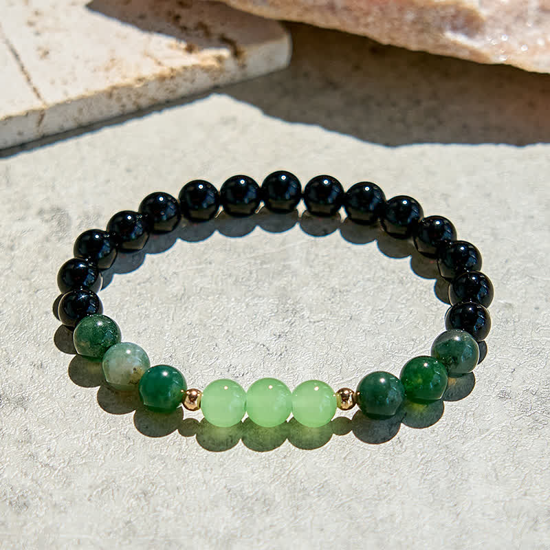 Olivenorma Natural Obsidian Moss Agate Beaded Bracelet