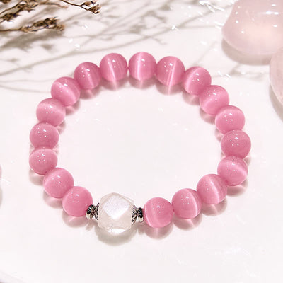 Olivenorma Glitter Pink Cat's Eye Stone Beaded Bracelet