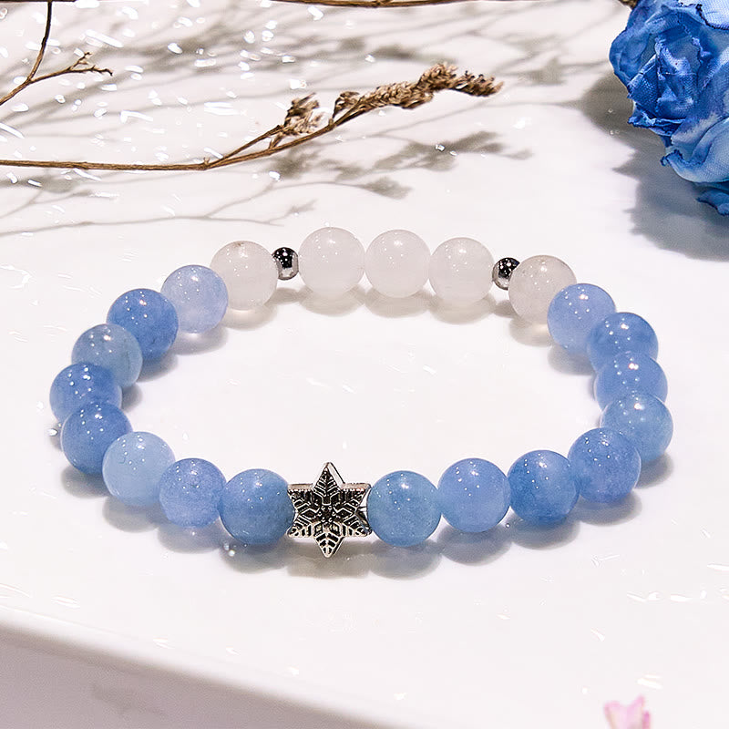 Olivenorma Natural Aquamarine Snowflake Beaded Bracelet