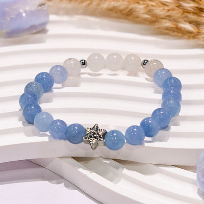 Olivenorma Natural Aquamarine Snowflake Beaded Bracelet