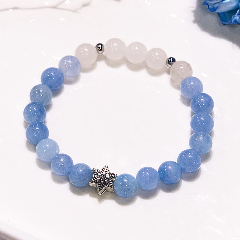 Olivenorma Natural Aquamarine Snowflake Beaded Bracelet