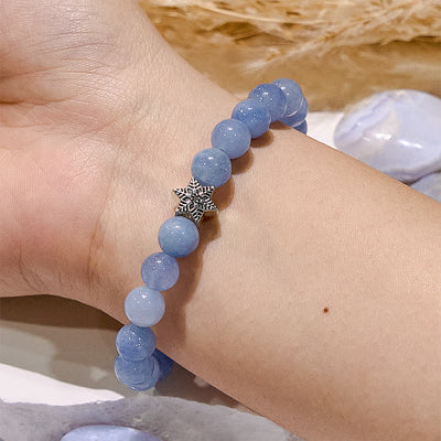 Olivenorma Natural Aquamarine Snowflake Beaded Bracelet