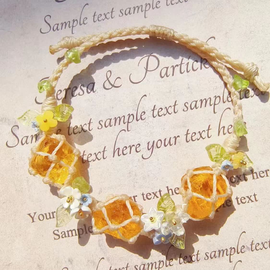 Olivenorma Natural Citrine Peridot Crystal Braided Bracelet