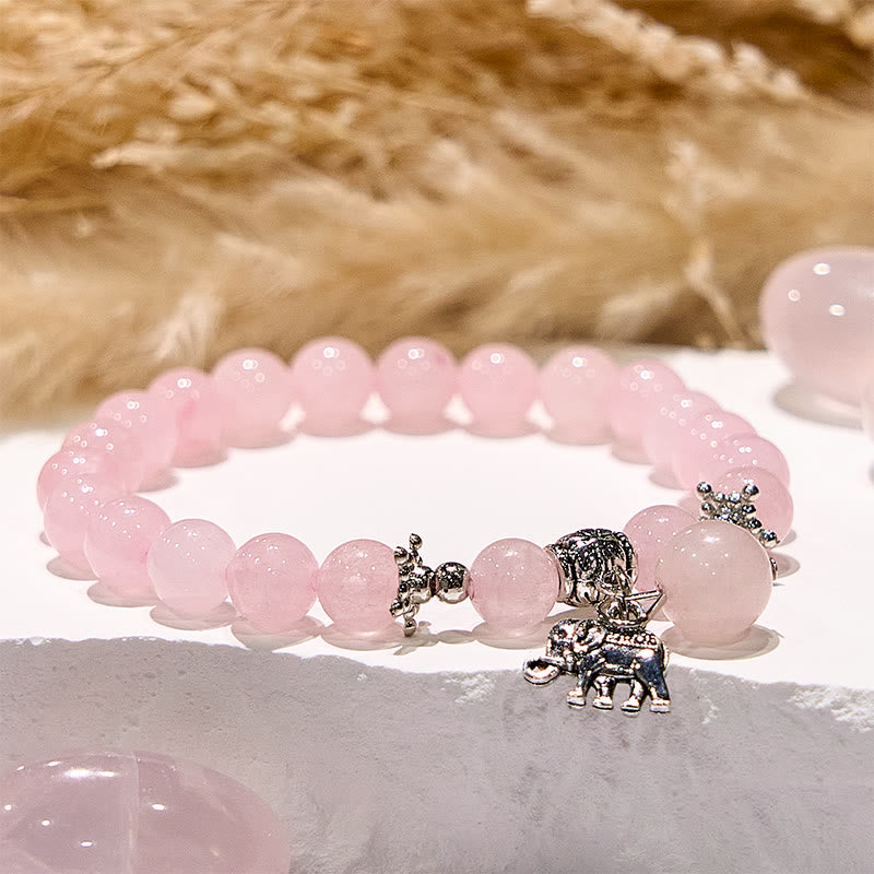 Olivenorma Rose Quartz Elephant Charm Beaded Bracelet