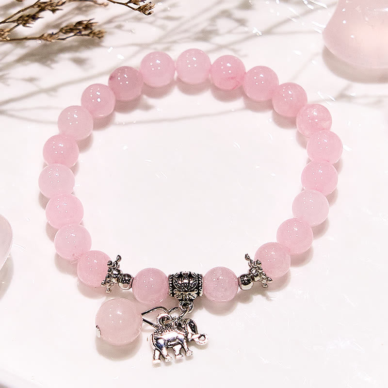 Olivenorma Rose Quartz Elephant Charm Beaded Bracelet