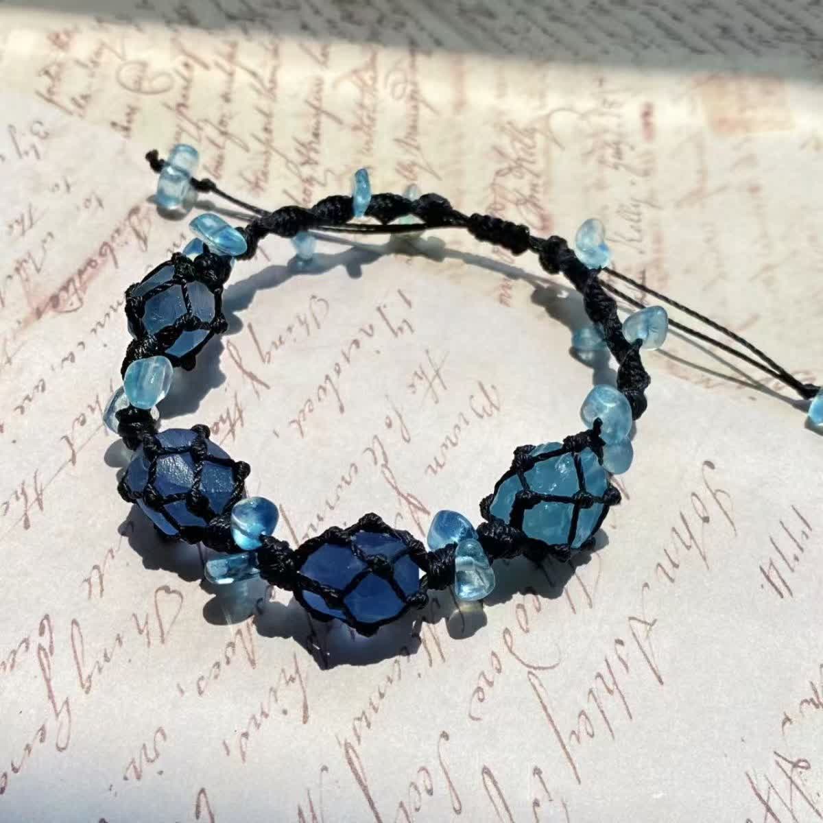 Olivenorma Natural Aquamarine Blue Apatite Braided Bracelet