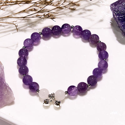 Olivenorma Natural Amethyst with White Jade Bell Beaded Bracelet