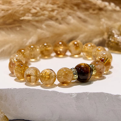 Olivenorma Natural Citrine Tiger Eye Gemstone Beaded Bracelet