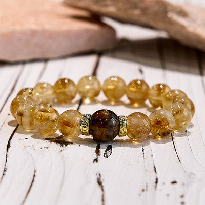 Olivenorma Natural Citrine Tiger Eye Gemstone Beaded Bracelet