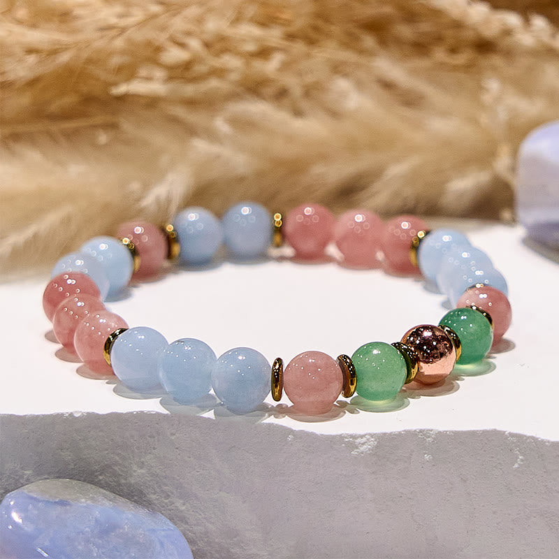 Olivenorma Natural Rose Quartz Aquamarine Bestie Beaded Bracelet