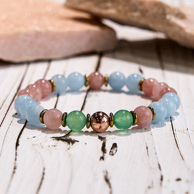 Olivenorma Natural Rose Quartz Aquamarine Bestie Beaded Bracelet