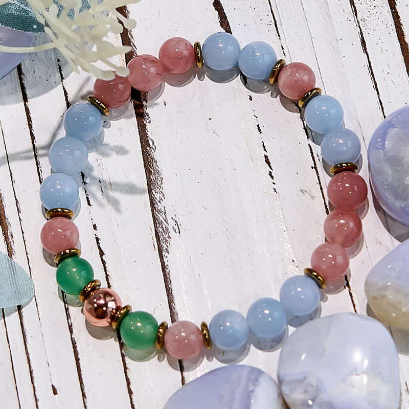 Olivenorma Natural Rose Quartz Aquamarine Bestie Beaded Bracelet