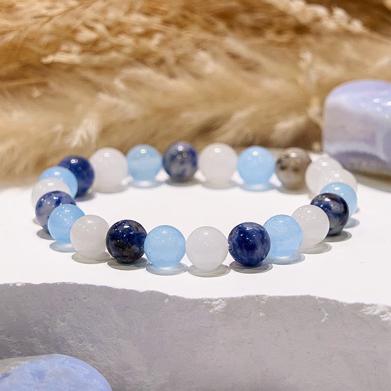 Olivenorma Natural Aquamarine Sodalite White Jade Gem Bracelet