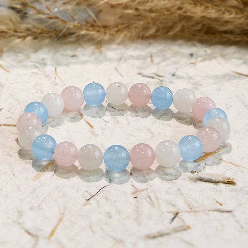 Olivenorma Aquamarine White Jade Natural Gem Beaded Bracelet