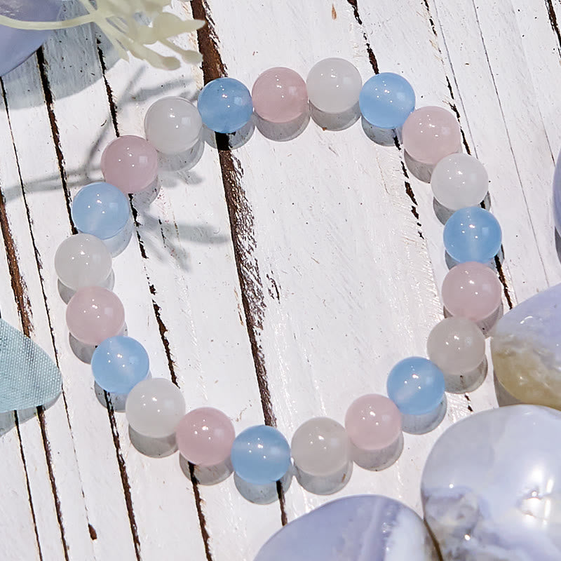 Olivenorma Aquamarine White Jade Natural Gem Beaded Bracelet