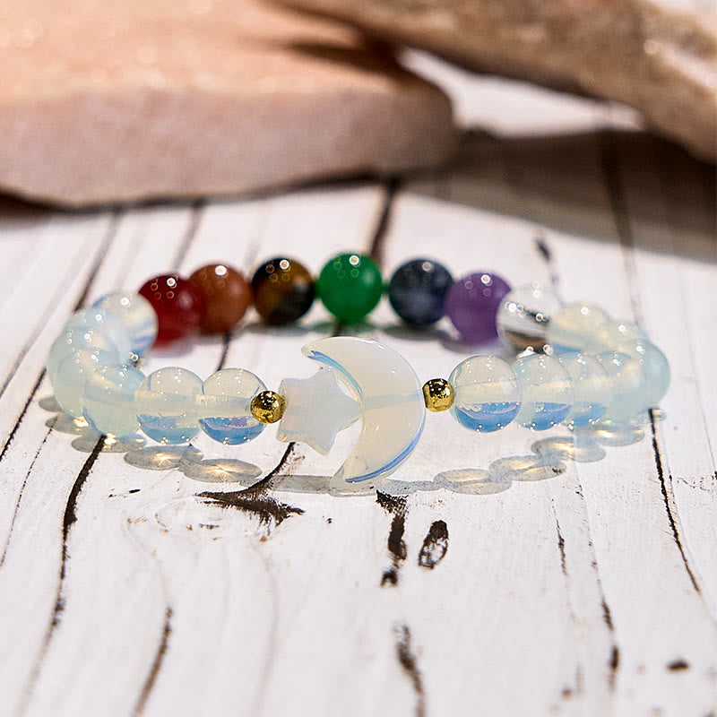 Olivenorma Opal Chakra Moon And Star Beaded Bracelet