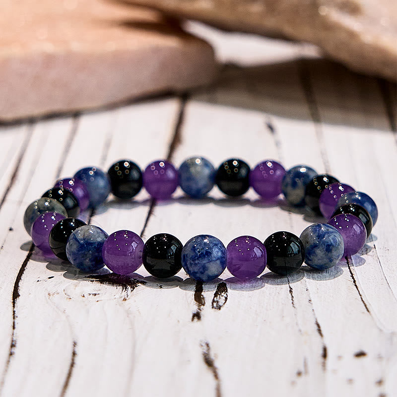 Olivenorma Dark Style Amethyst Obsidian Sodalite Gem Bracelet