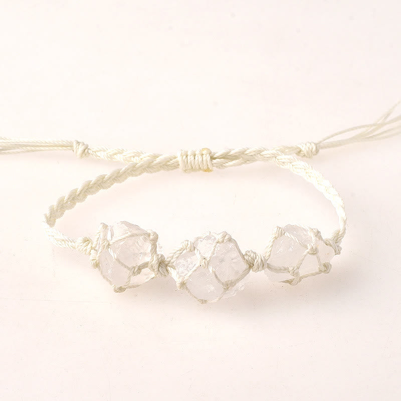 Olivenorma Three Raw Stones Net Bag Crystal Braided Bracelet