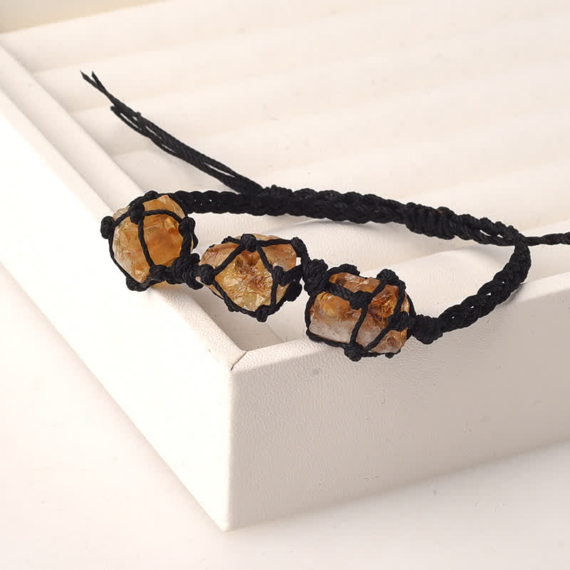 Olivenorma Three Raw Stones Net Bag Crystal Braided Bracelet