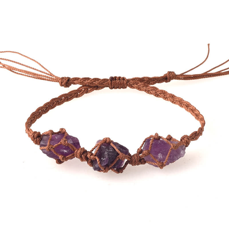 Olivenorma Three Raw Stones Net Bag Crystal Braided Bracelet