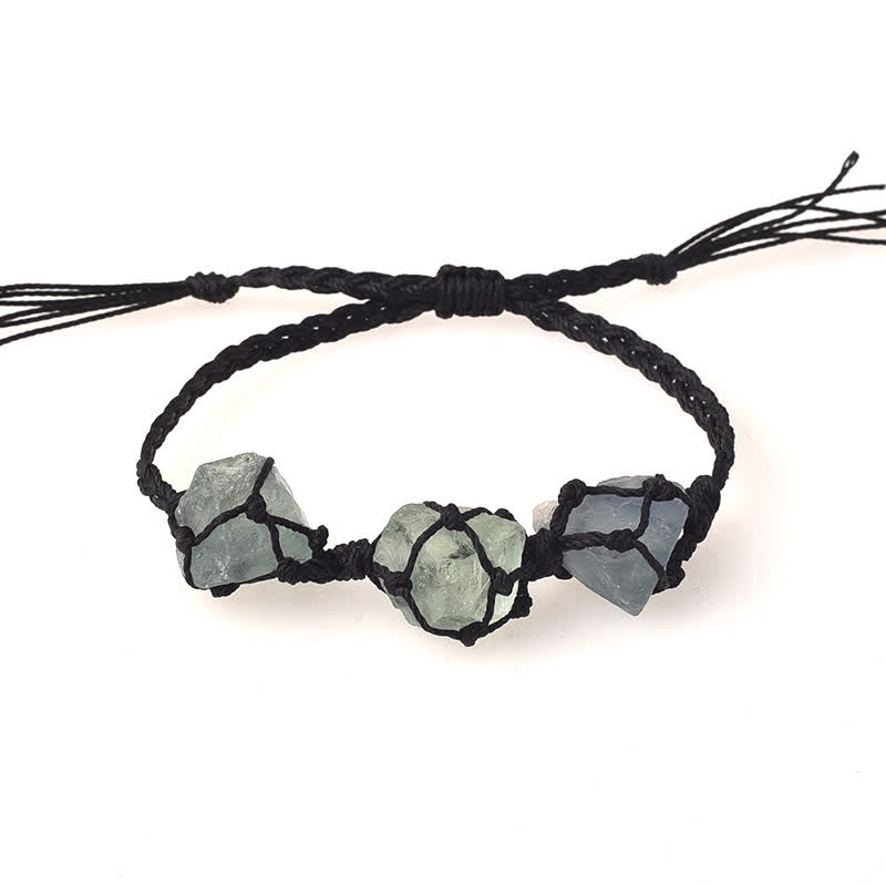 Olivenorma Three Raw Stones Net Bag Crystal Braided Bracelet