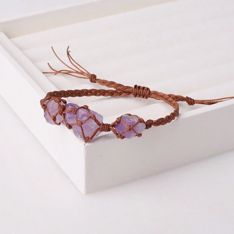 Olivenorma Three Raw Stones Net Bag Crystal Braided Bracelet