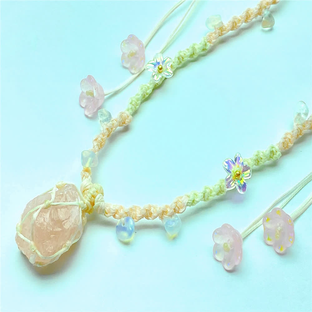 Olivenorma Rose Quartz Opalite Crystal Braided Necklace