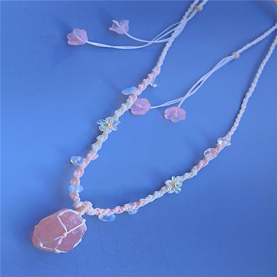 Olivenorma Rose Quartz Opalite Crystal Braided Necklace