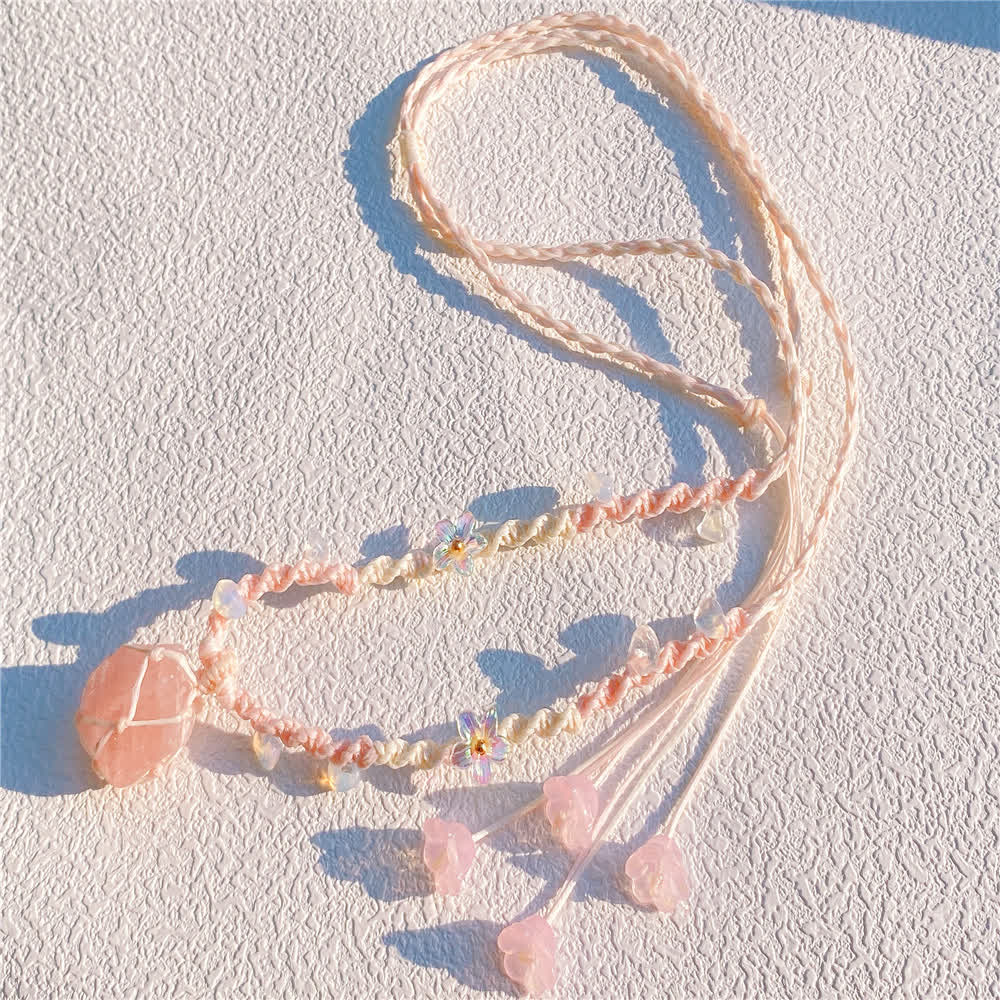 Olivenorma Rose Quartz Opalite Crystal Braided Necklace