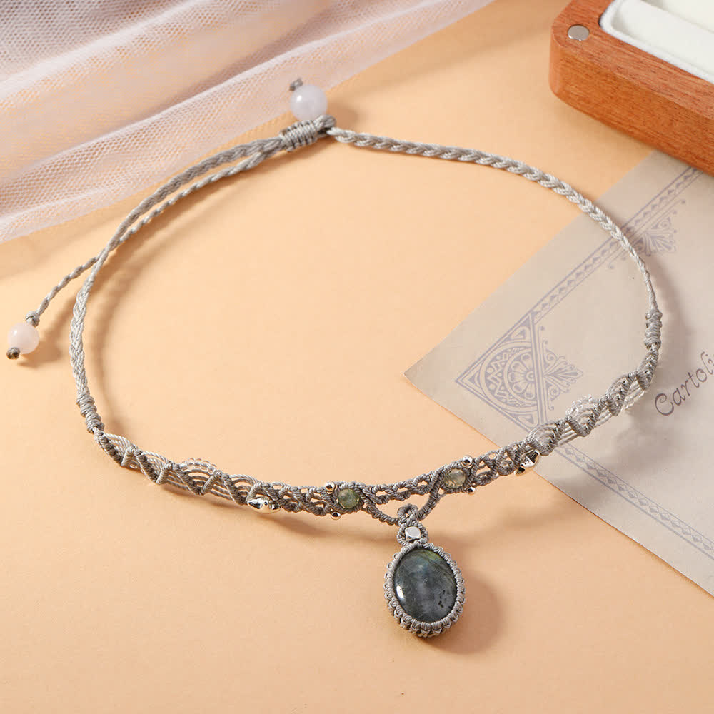 Olivenorma Natural Labradorite Crystal Braided Bracelet Necklace