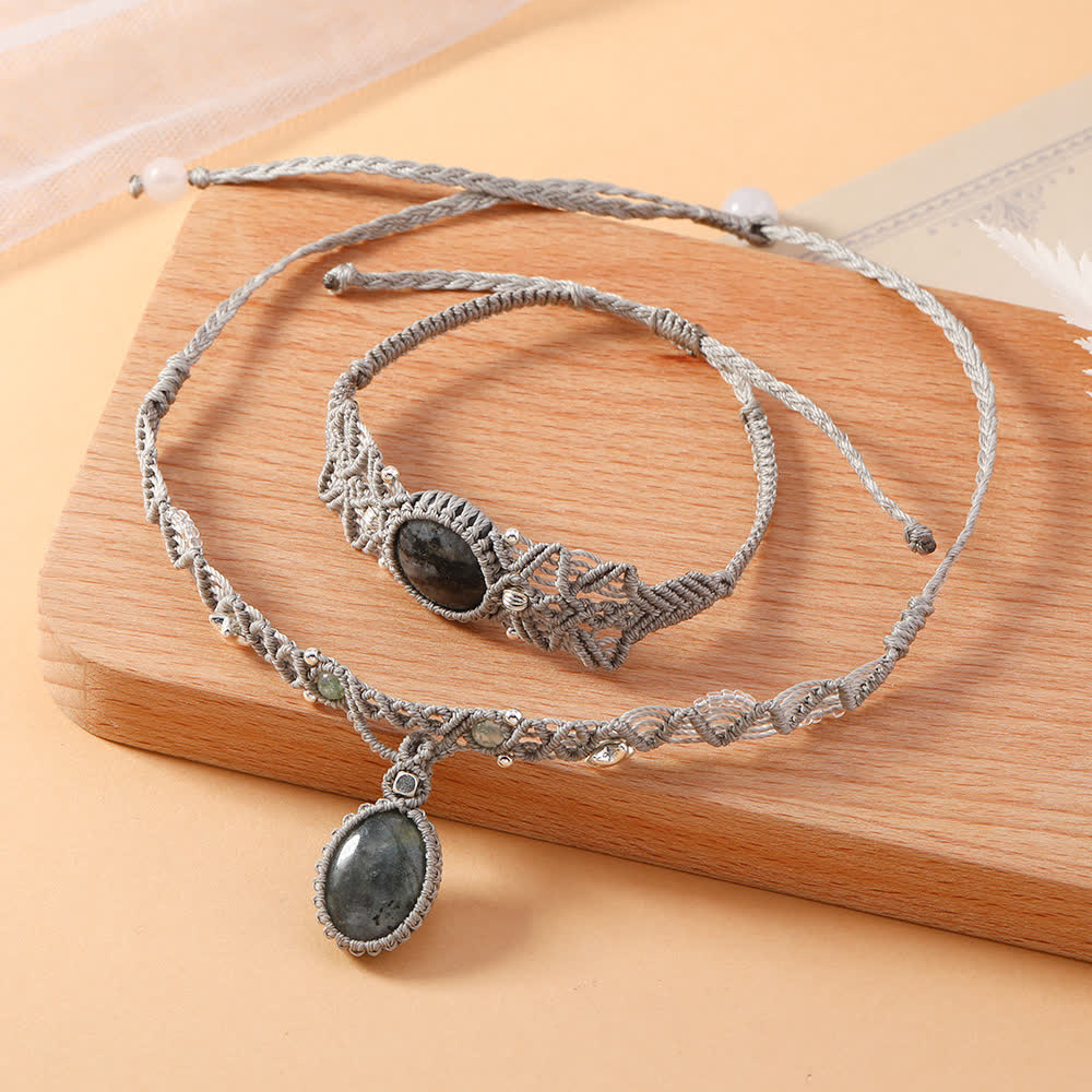 Olivenorma Natural Labradorite Crystal Braided Bracelet Necklace