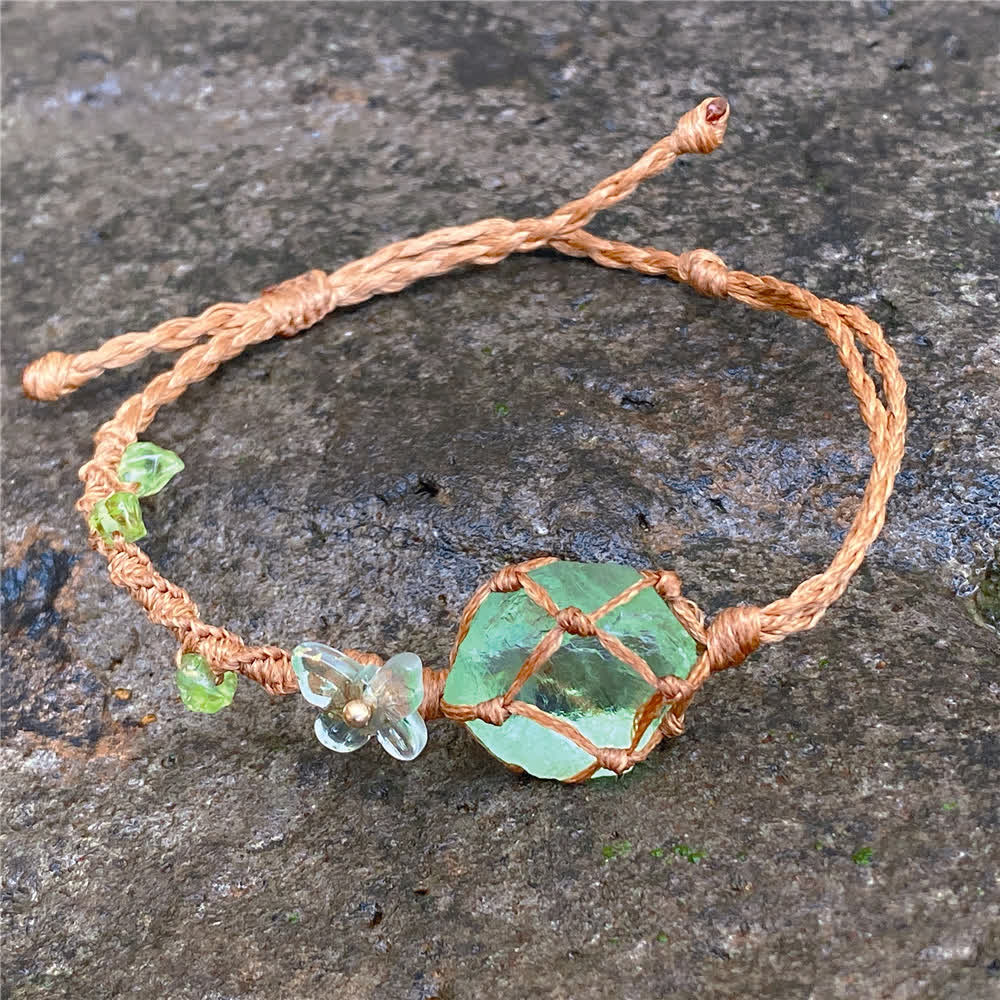 Olivenorma Green Fluorite Crystal Braided Bracelet Necklace