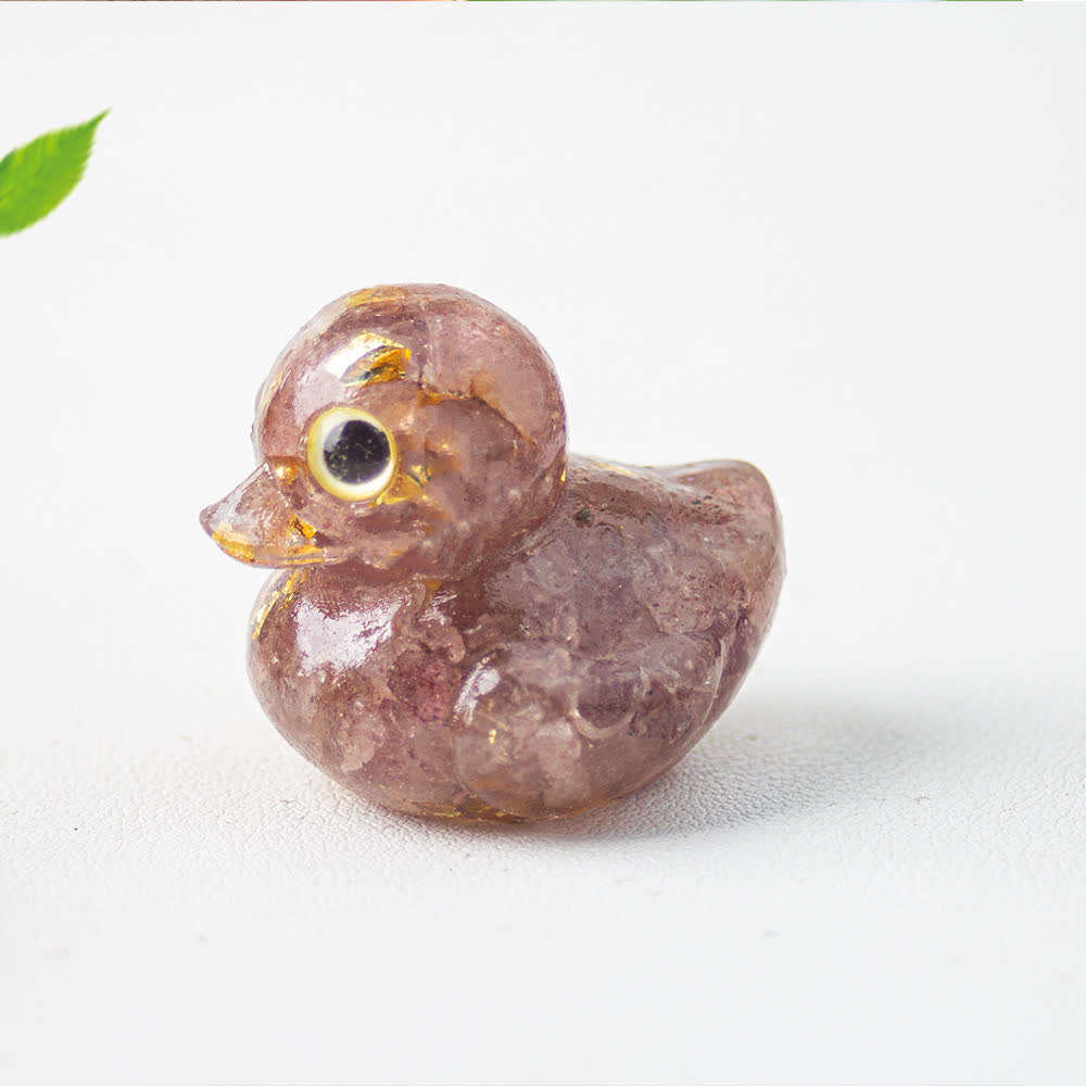 Olivenorma Natural Crystal Resin Duck Gemstone Decoration - Strawberry Quartz - image 33
