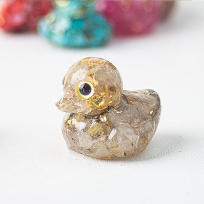 Olivenorma Natural Crystal Resin Duck Gemstone Decoration - Gold Rutilated Quartz - image 9