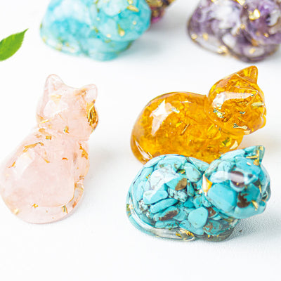 Olivenorma Natural Crystal Resin Cat Gemstone Decoration