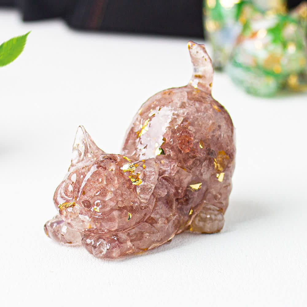 Olivenorma Playful Blessing Crystal Cat Figurine Gemstone Decoration - Strawberry Quartz - With Card - image 57