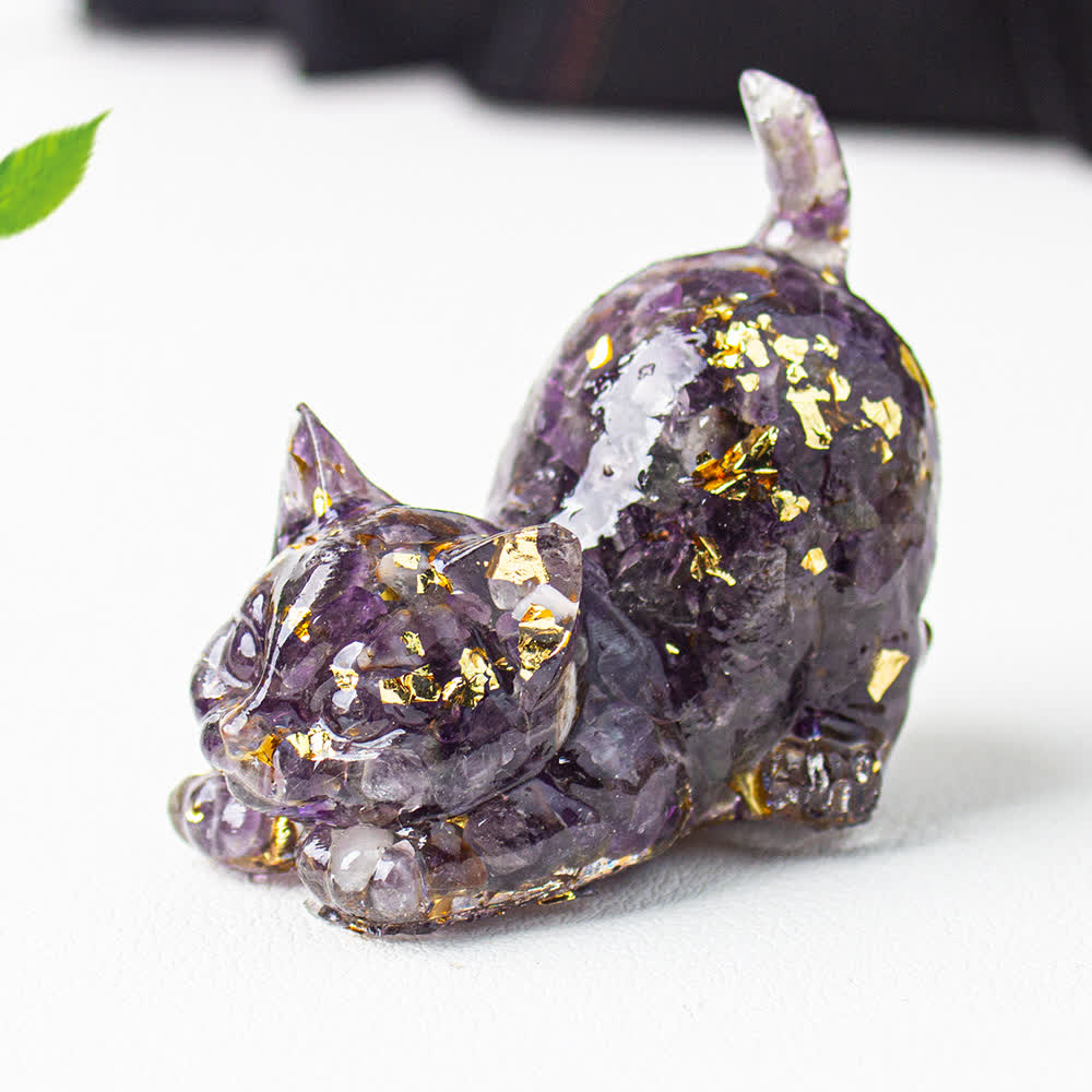 Olivenorma Crystal Resin Stretching Cat Gemstone Decoration