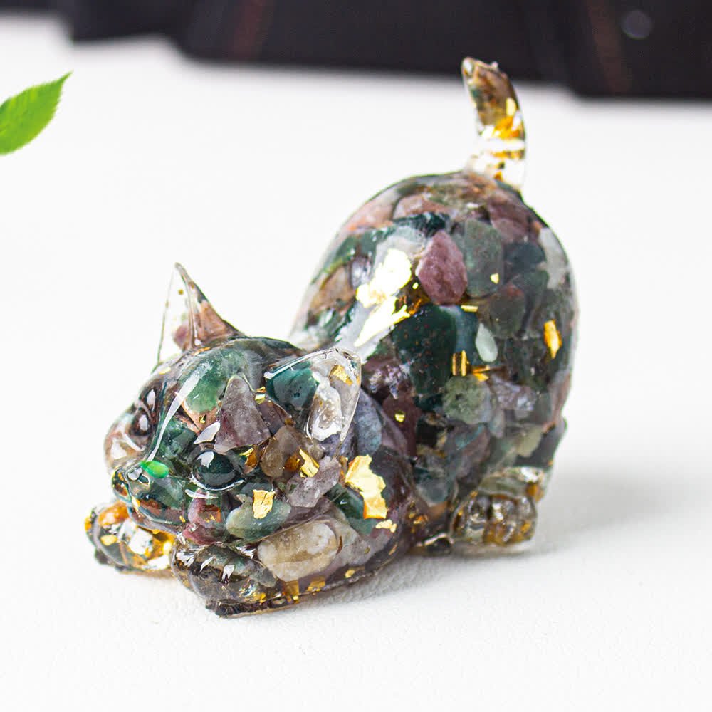 Olivenorma Playful Blessing Crystal Cat Figurine Gemstone Decoration - Ocean Jasper - With Card - image 70