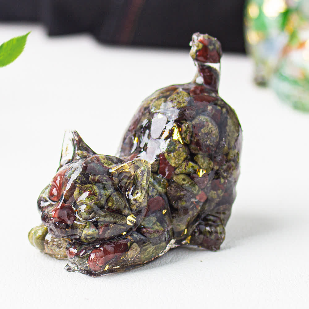 Olivenorma Playful Blessing Crystal Cat Figurine Gemstone Decoration - Dragon Blood Stone - With Card - image 15