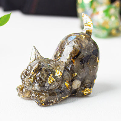 Olivenorma Playful Blessing Crystal Cat Figurine Gemstone Decoration - Black Labradorite - With Card - image 29