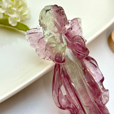 Olivenorma Natural Rainbow Fluorite Angel Carving Gemstone Decoration