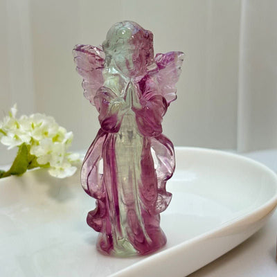 Olivenorma Natural Rainbow Fluorite Angel Carving Gemstone Decoration