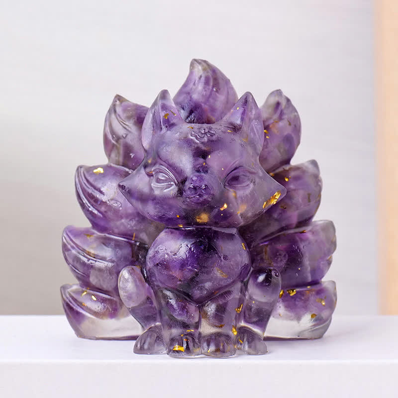 Olivenorma Crystal Resin Nine-Tailed Fox Carving Gemstone Decoration