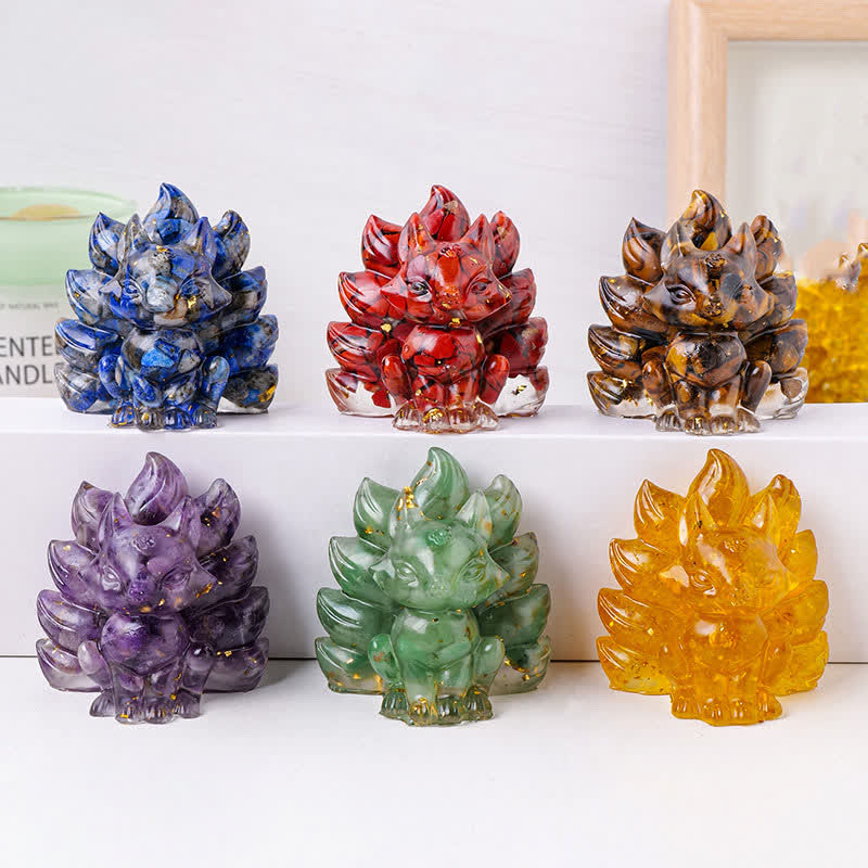 Olivenorma Crystal Resin Nine-Tailed Fox Carving Gemstone Decoration