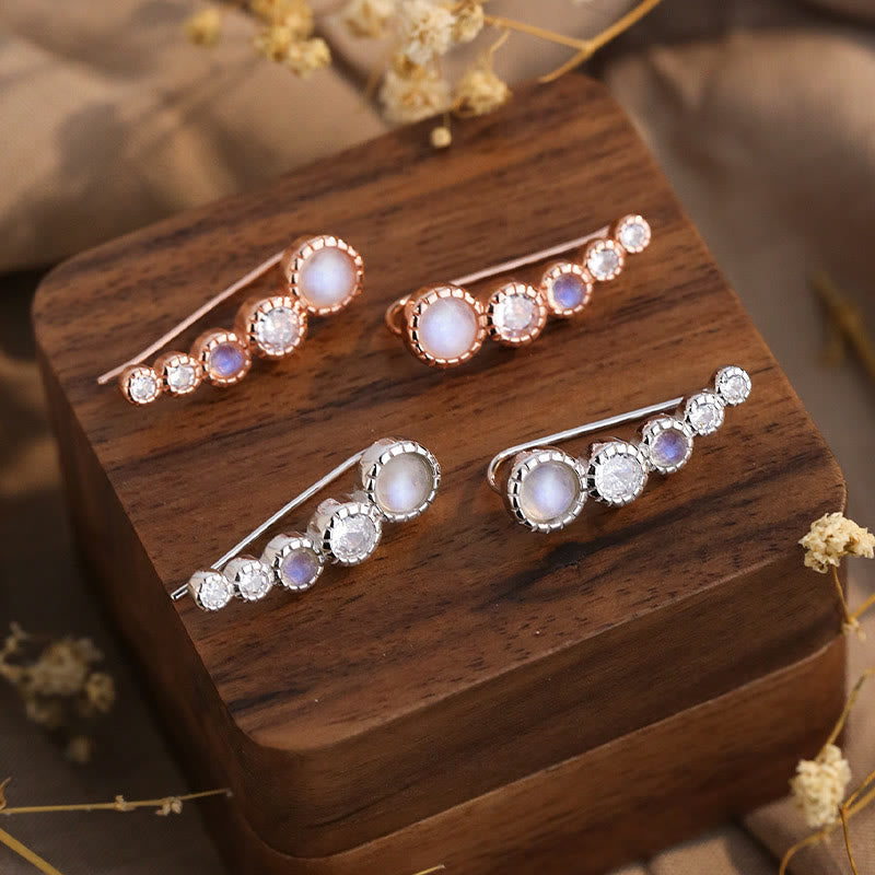 Olivenorma Round Moonstone White Zircon Gemstone Earrings